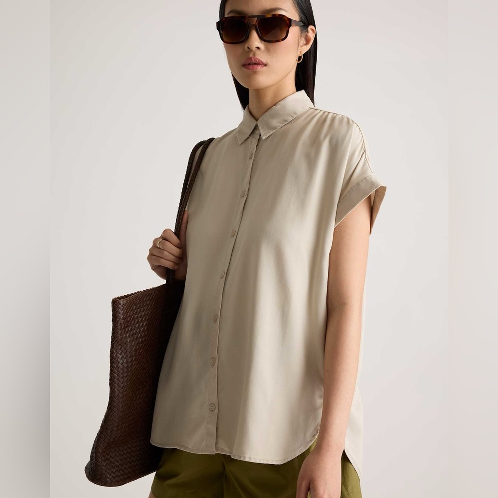 Quince Beige Short Sleeve Button-Down Shirt - Picture 9 of 13
